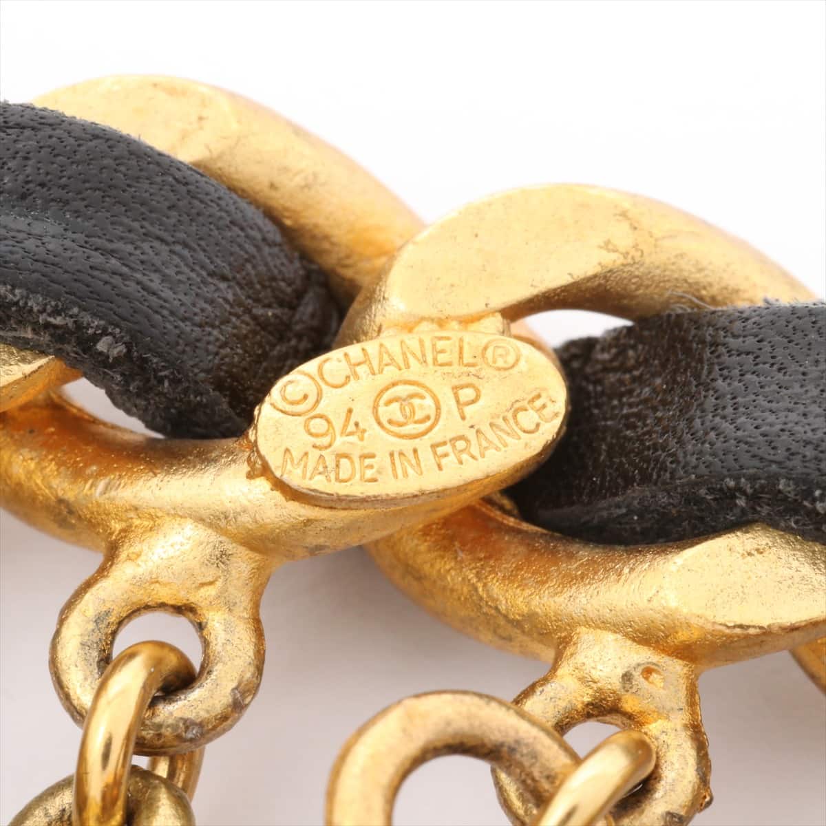 Chanel Brooch GP & leather Black×Gold 94P