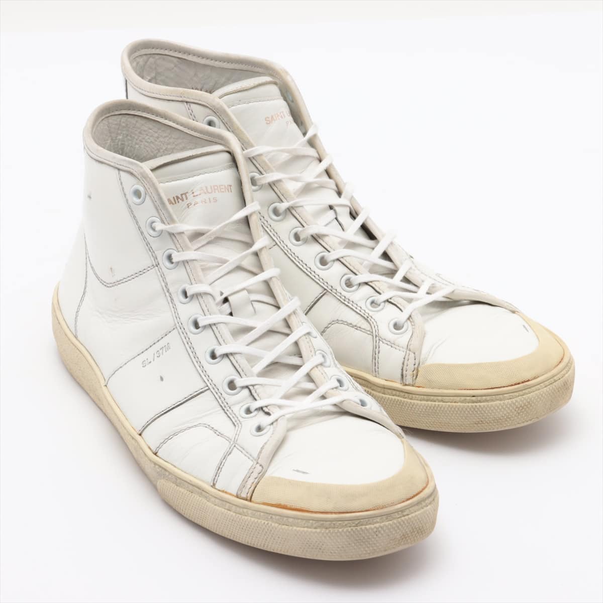 Saint Laurent Paris Leather High-top Sneakers 44 Men's White SL/37M Distressed processing