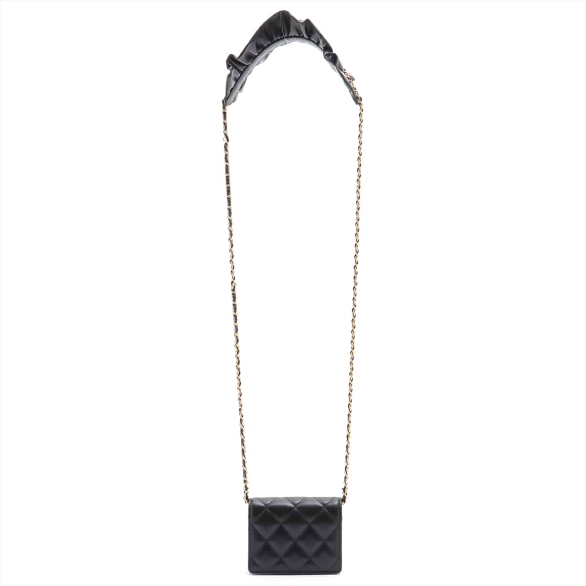 Chanel Matelasse Lambskin Card case Chain shoulder Black Gold Metal fittings 30