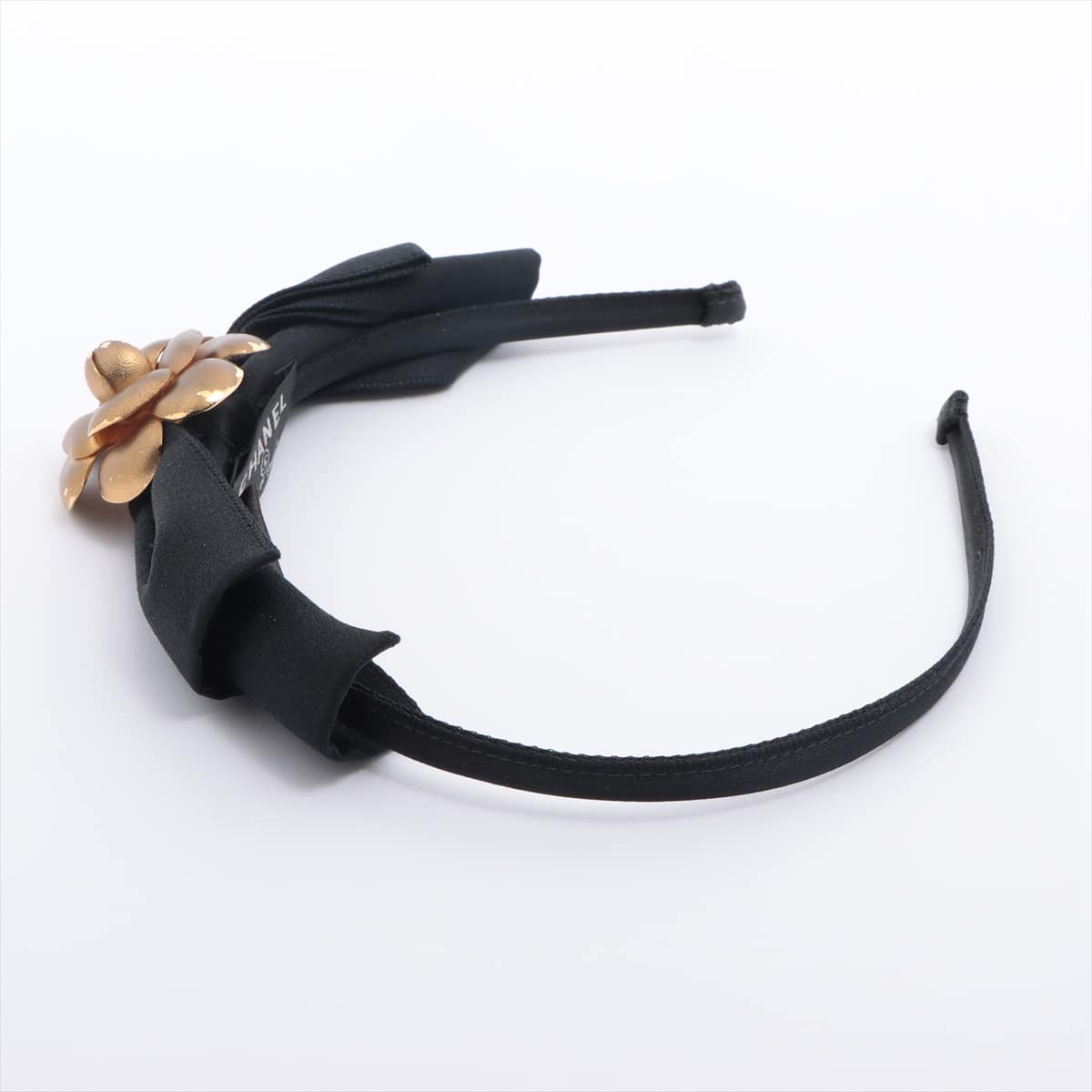 Chanel Camelia Headband Satin Black×Gold