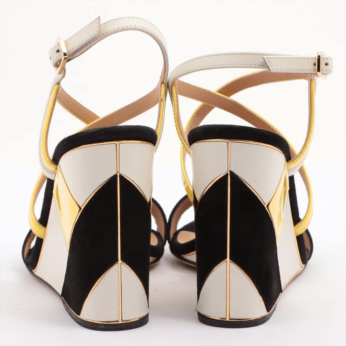 Ferragamo Leather & suede Wedge Sole Sandals 36 Ladies' Multicolor