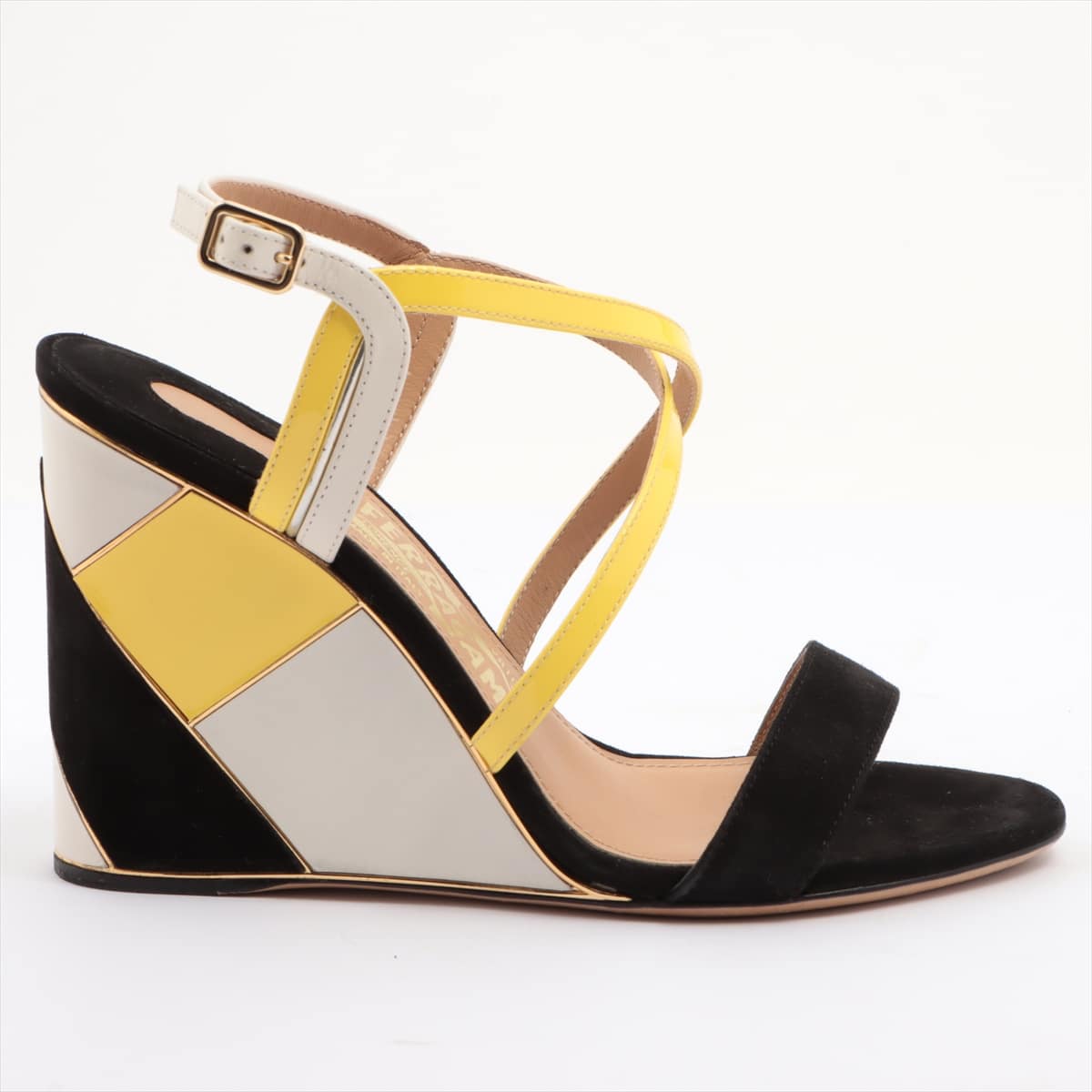 Ferragamo Leather & suede Wedge Sole Sandals 36 Ladies' Multicolor