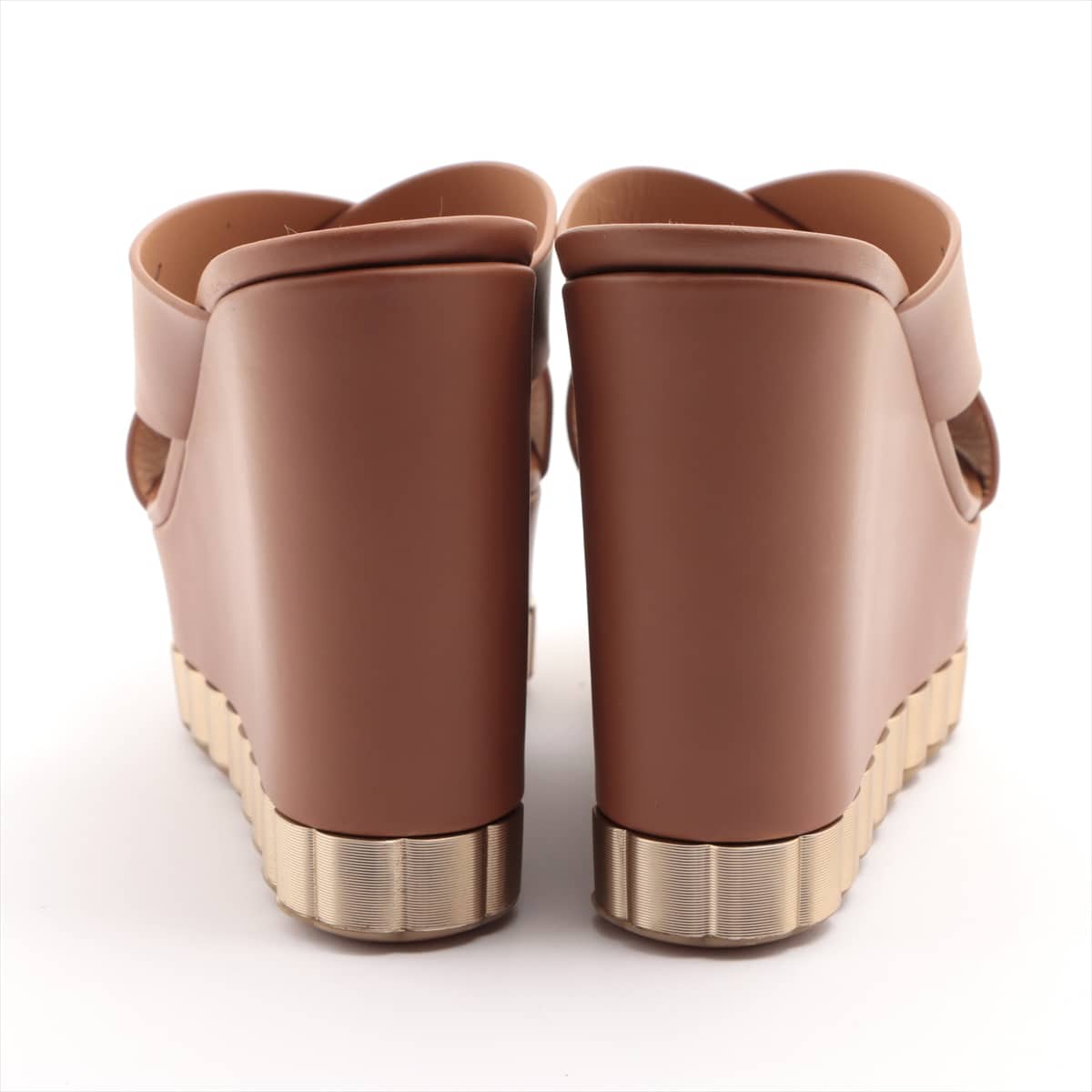 Ferragamo Leather Wedge Sole Sandals 6 Ladies' Brown