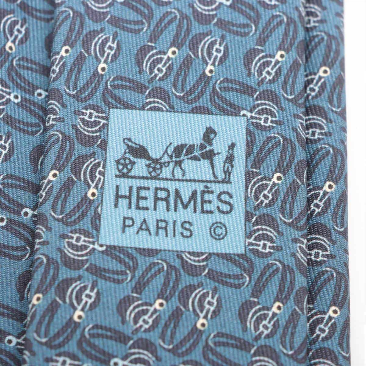 Hermès Necktie Silk Blue There is color fading throughout the thread