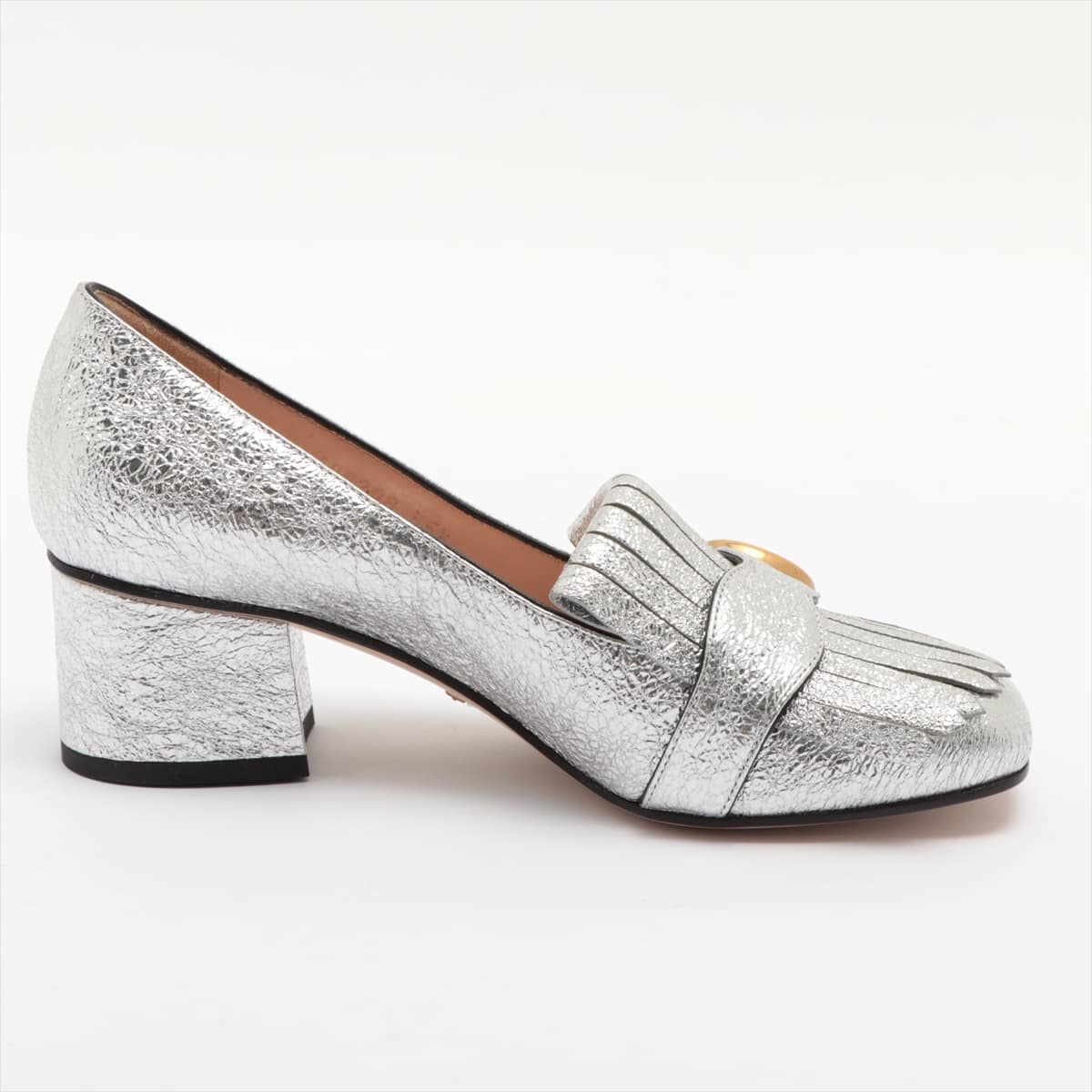 Gucci GG Marmont Metallic Leather Loafer 35.5 Ladies' Silver Quilted loafers