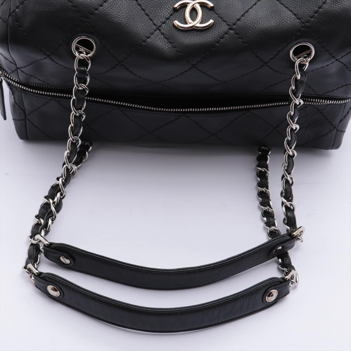 Chanel Matelasse Caviarskin Boston bag Chain Black Silver Metal fittings 12XXXXXX