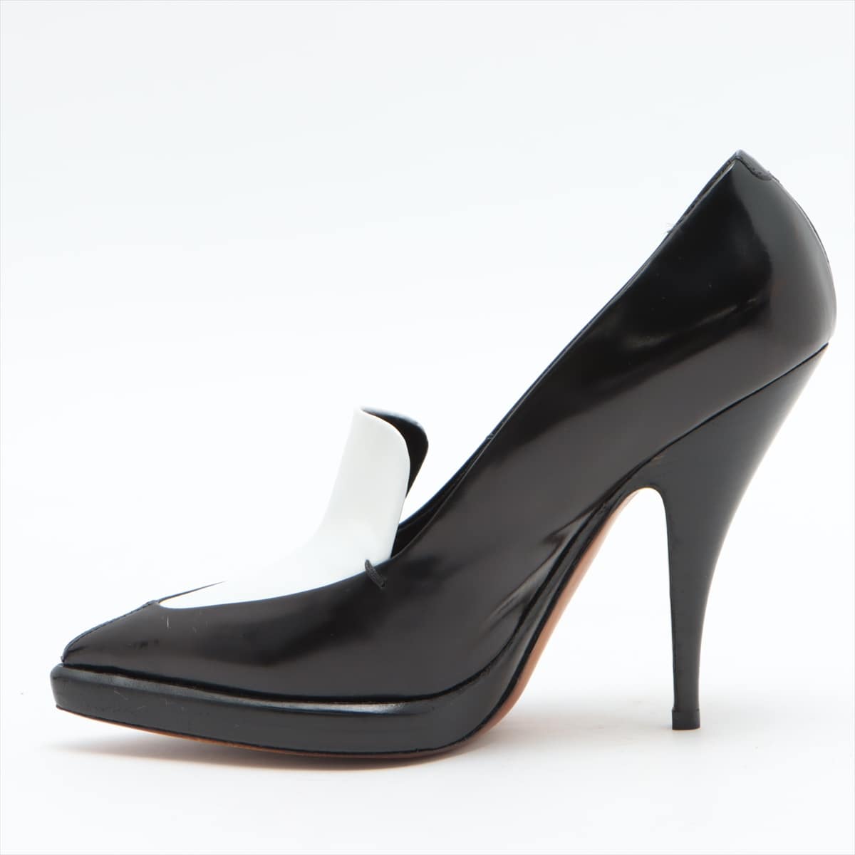 CELINE Phoebe Leather Pumps 36 1/2 Ladies' Black × White heeled loafers