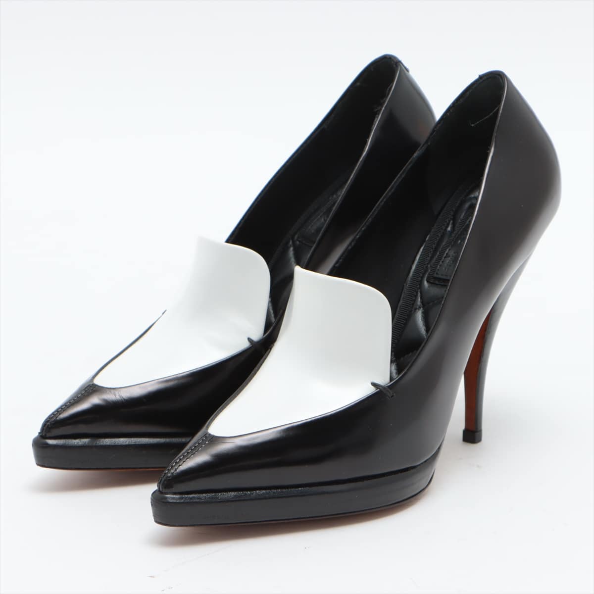 CELINE Phoebe Leather Pumps 36 1/2 Ladies' Black × White heeled loafers
