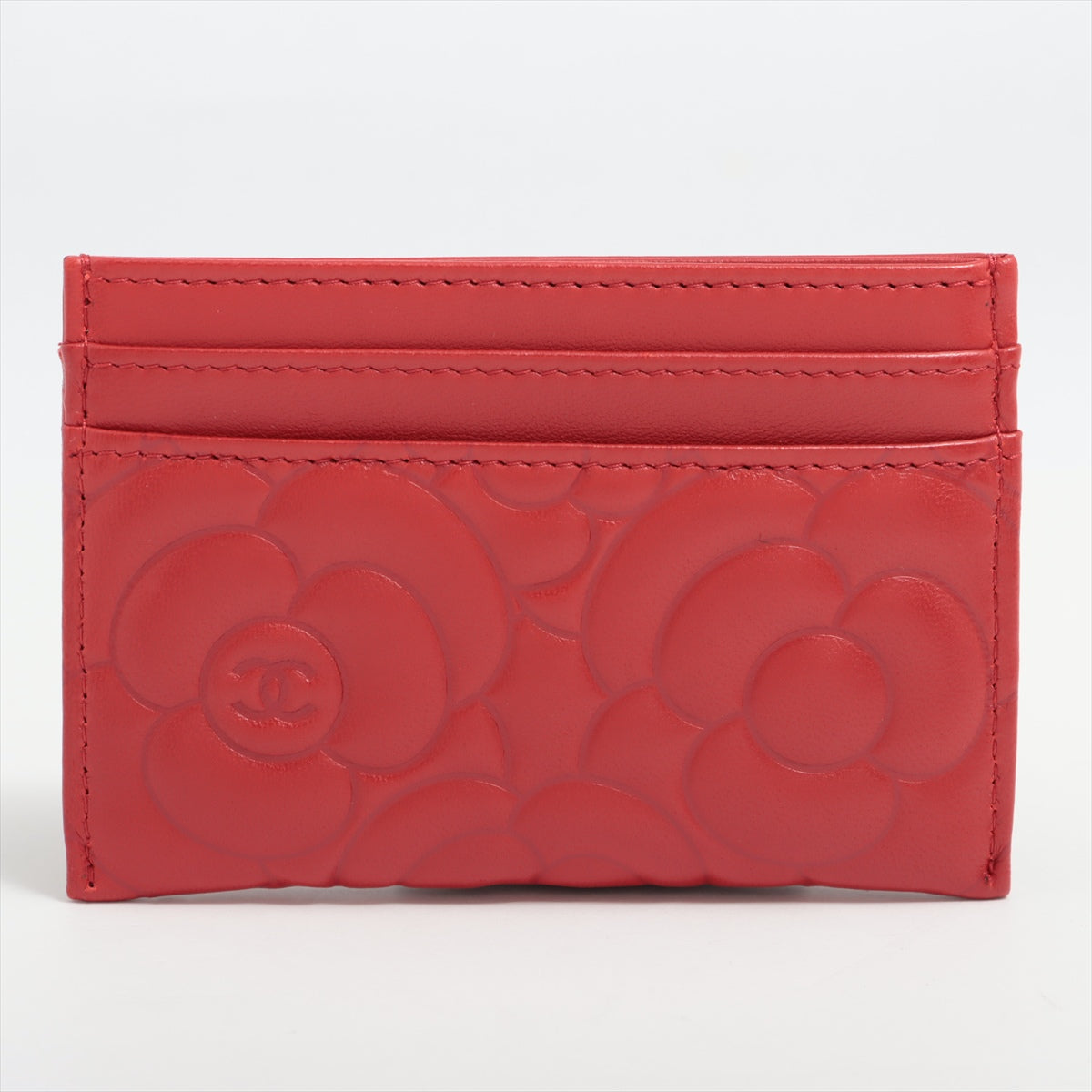 Chanel Camelia Lambskin Card case Red Silver Metal fittings 22549541   Coco Mark Pass case