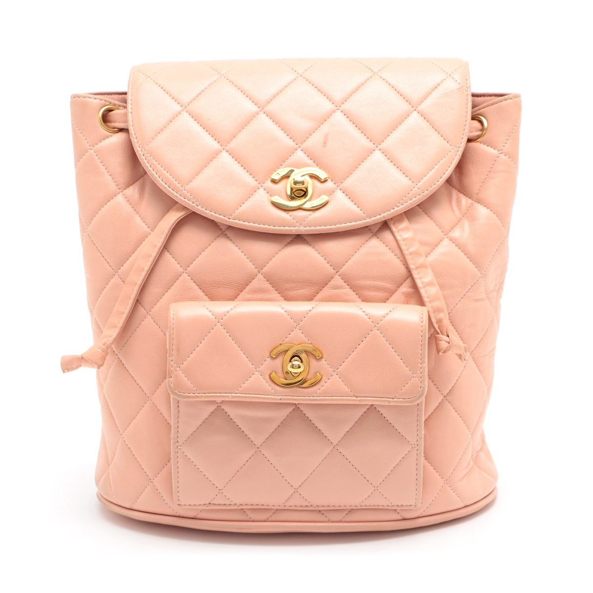 Chanel Matelasse Lambskin Chain Backpack Pink Gold Metal Fittings