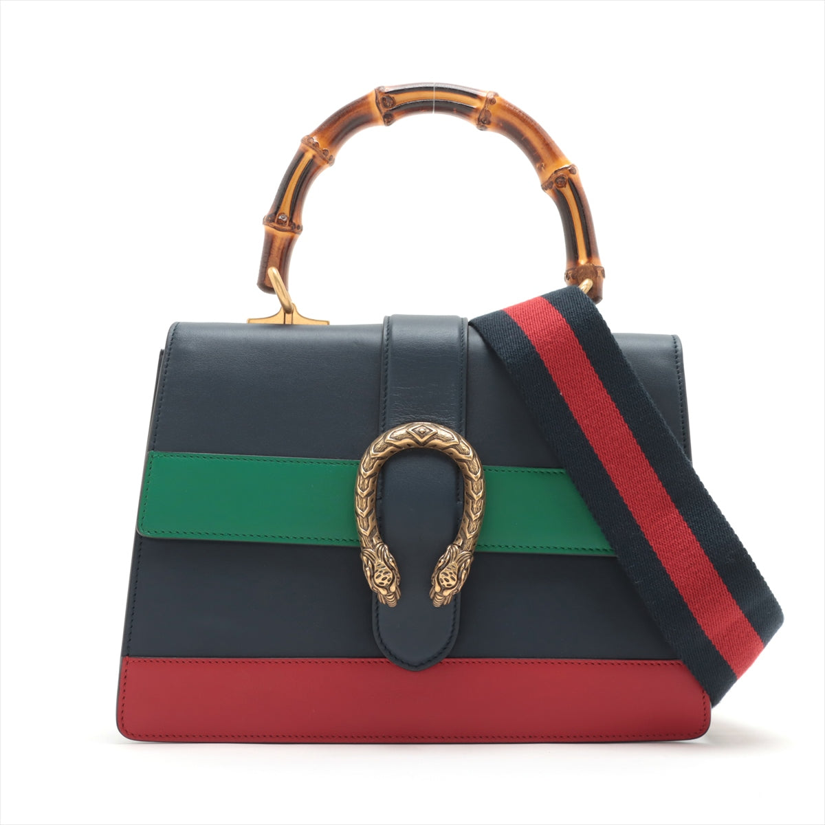 Gucci Dionysus Bamboo Leather 2 Way Handbag Navy Blue 448075