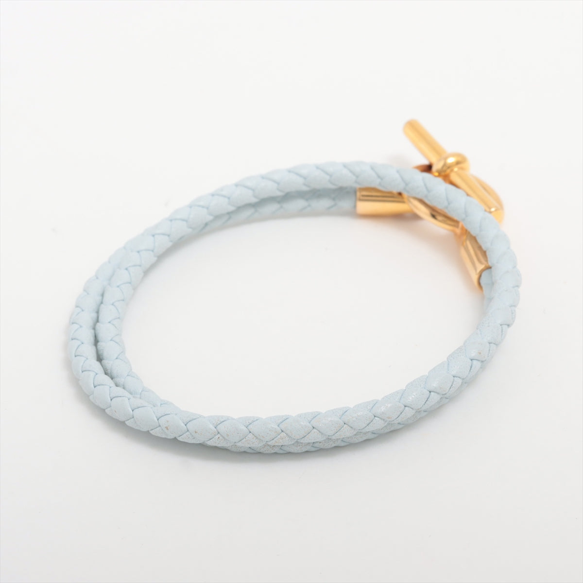 Hermès Glenan Dubletour Bracelet GP & Leather Light blue x gold Wears Losing luster Yes