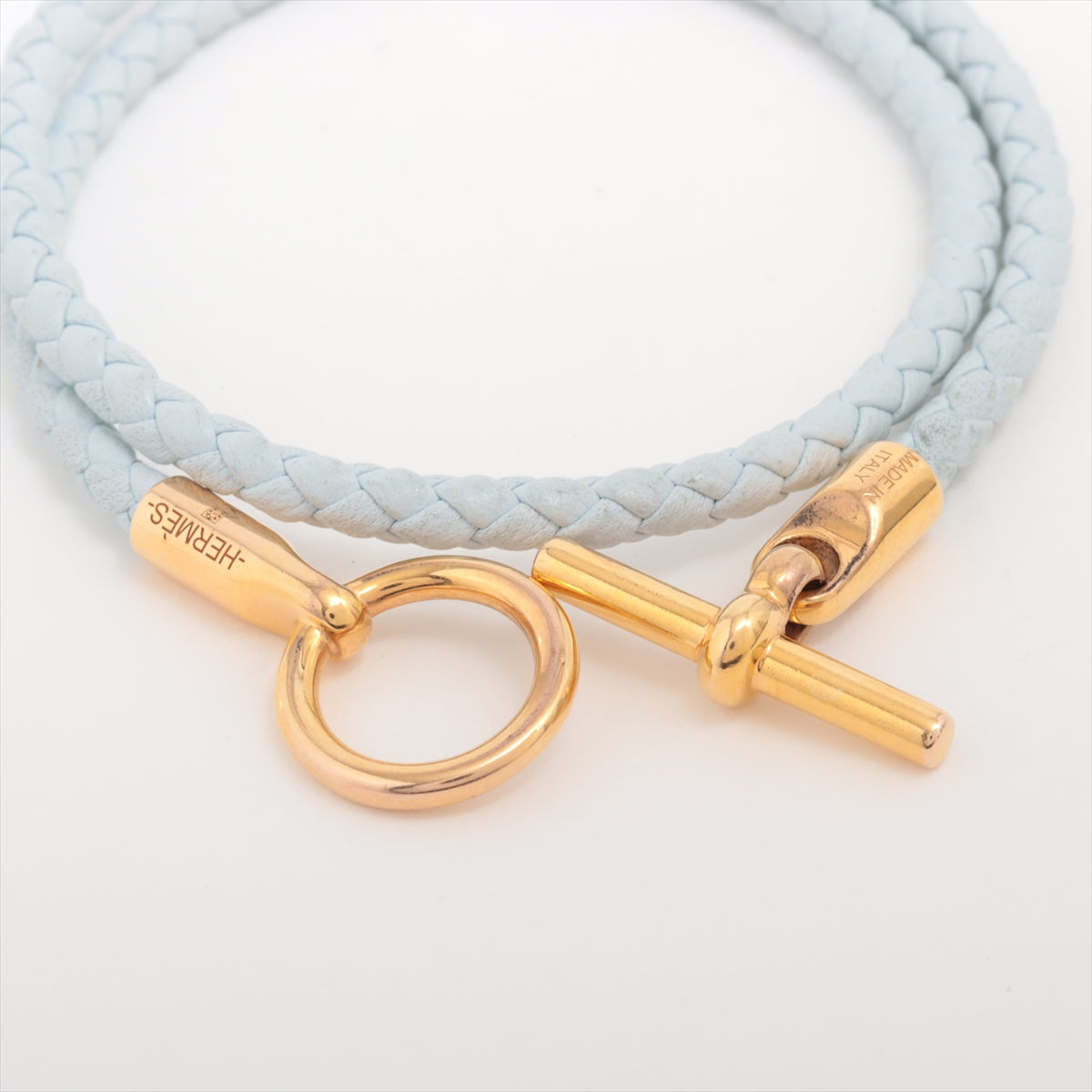 Hermès Glenan Dubletour Bracelet GP & Leather Light blue x gold Wears Losing luster Yes