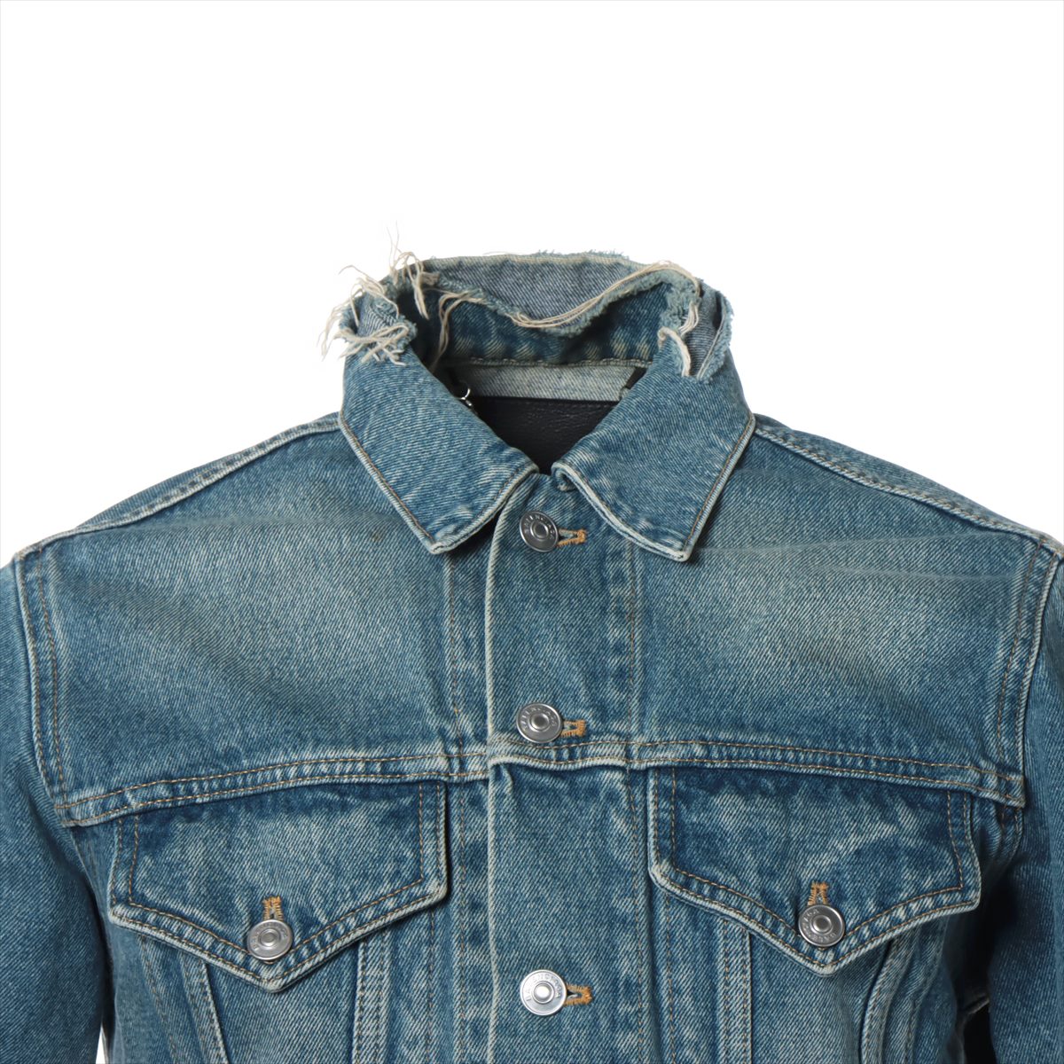 Balenciaga 17AW Cotton & nylon Denim jacket 44 Men's Blue  487342 Campaign logo embroidery Damage processing