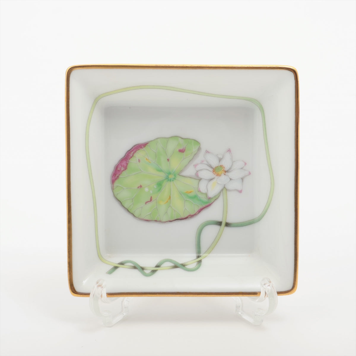 Hermès FLEURS DE LOTUS Lotus flower water lily Small plate Ceramic White x green