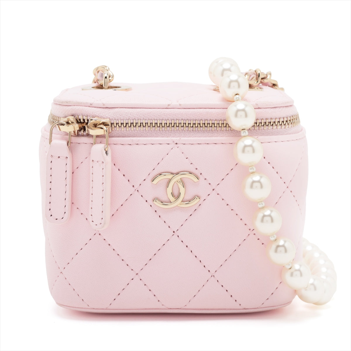 Chanel Matelasse Lambskin Chain shoulder bag Vanity Pearl Pink Gold Metal fittings 32 series