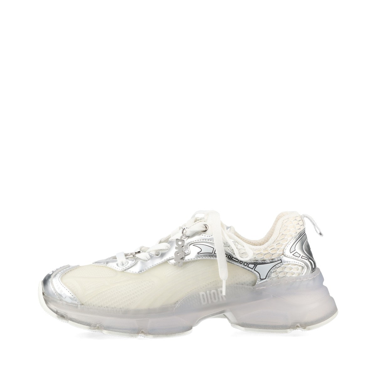 Christian Dior DIOR VIBE Leather × Rubber Sneakers 39.5 Ladies' silver x white Mesh logo charm