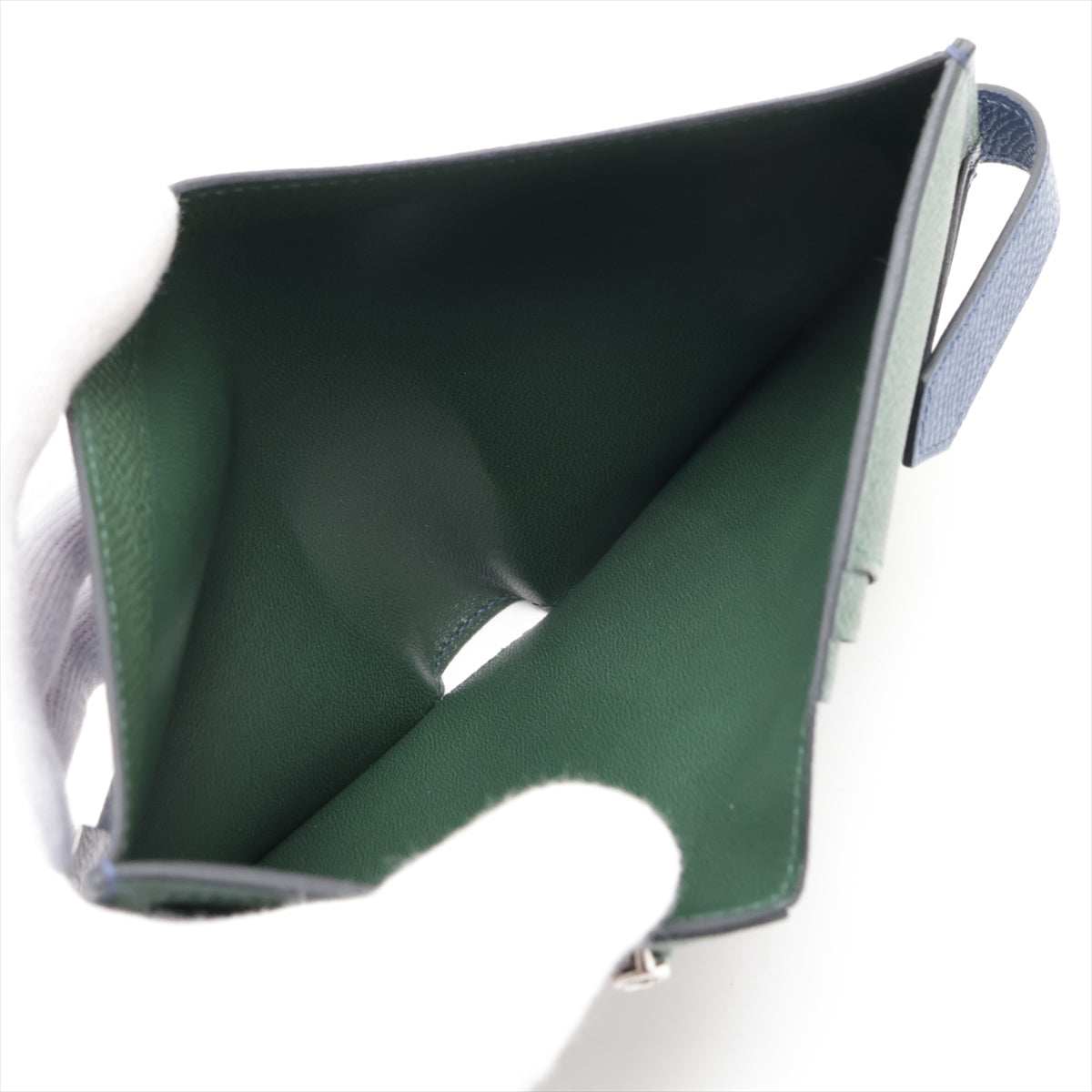 Hermès Bearn Compact Veau Epsom Bi-fold wallet Green x navy Silver Metal fittings B: 2023