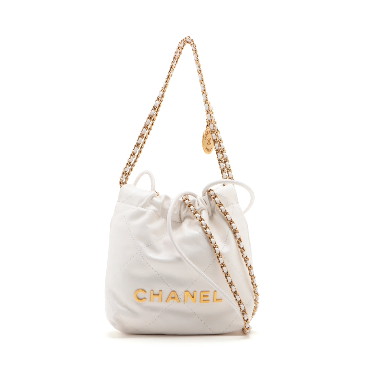 Chanel Chanel 22 mini Leather Chain shoulder bag White Gold Metal fittings AS3980