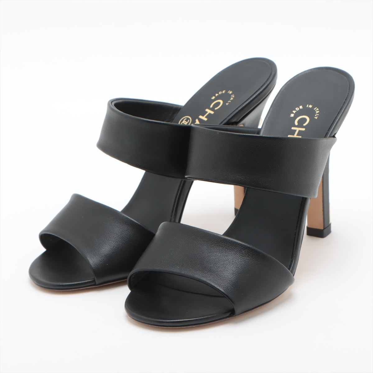 Chanel Coco Mark Leather Sandals 36C Ladies' Black G32755 Imitation pearls box There is a storage bag