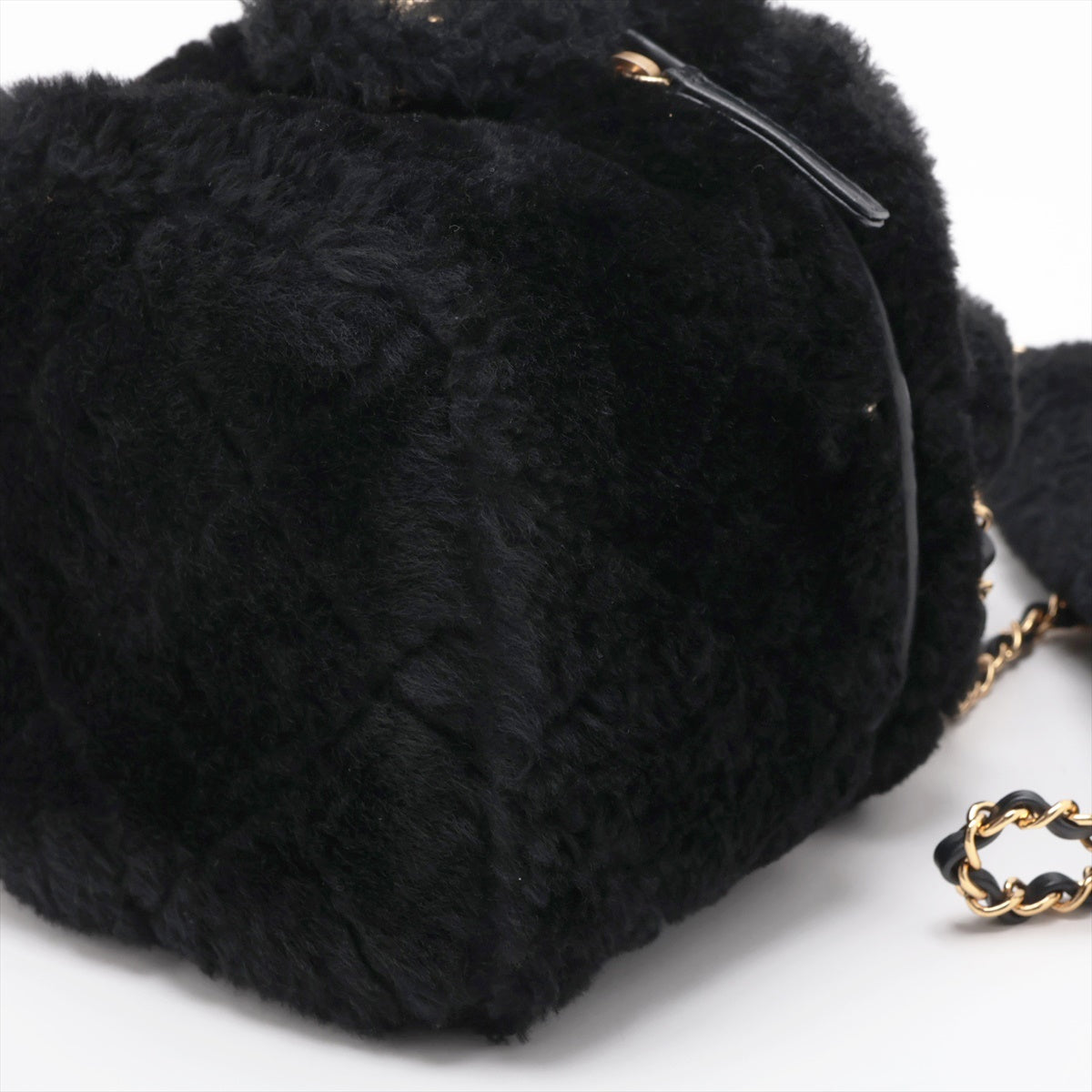 Chanel Coco Mark Shearing 2way shoulder bag Vanity Black Gold Metal fittings AS3357