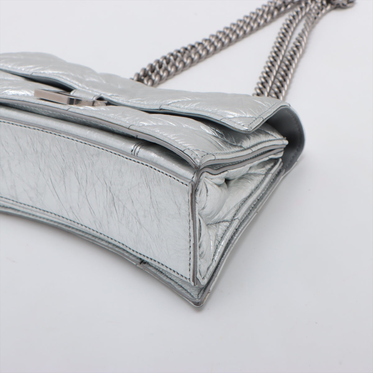Balenciaga Hourglass Leather Chain Shoulder Bag Silver 716351