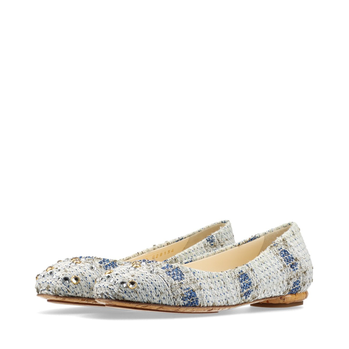 Chanel Coco Mark Leather x fabric Flat Pumps 36.5C Ladies' Blue x white G28134 Tweed Rhinestone There is a box