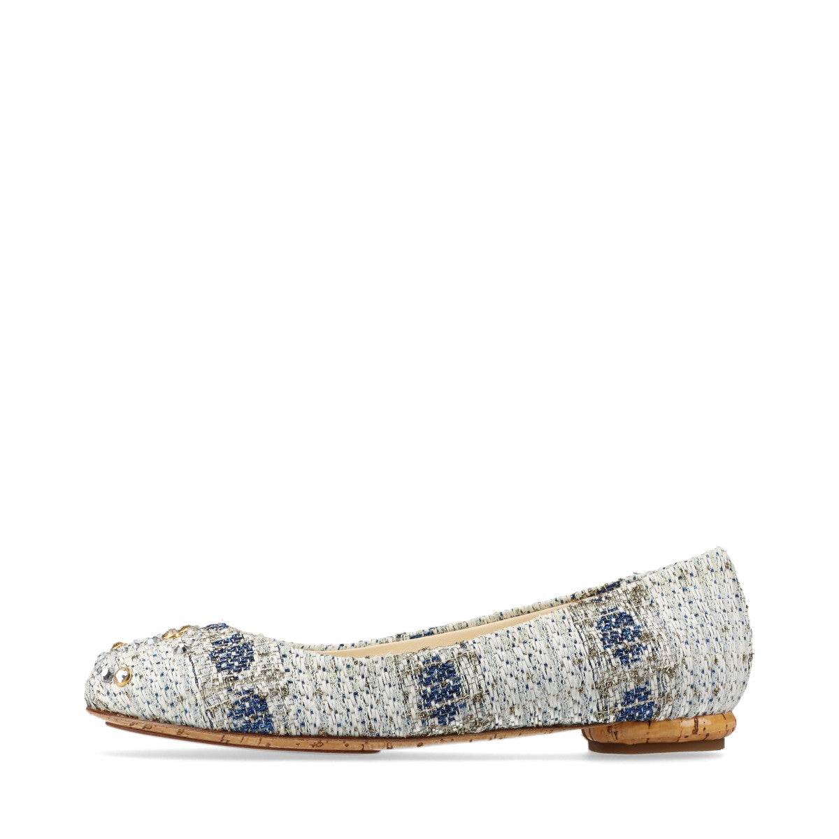 Chanel Coco Mark Leather x fabric Flat Pumps 36.5C Ladies' Blue x white G28134 Tweed Rhinestone There is a box