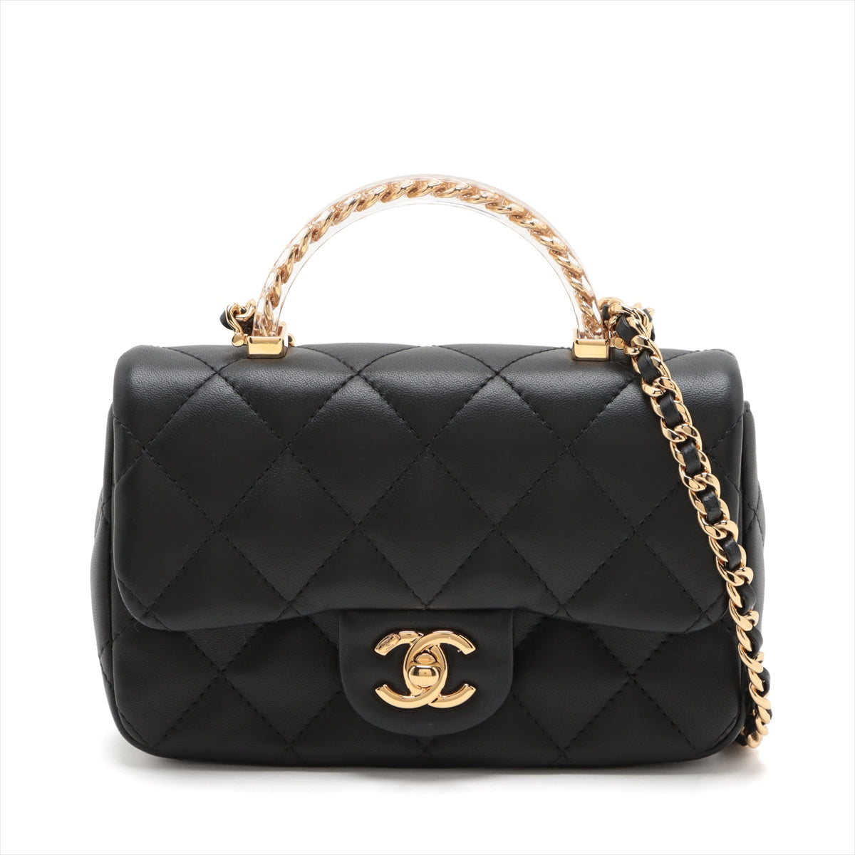 Chanel Mini Matelasse Lambskin 2way shoulder bag Top handle Black Gold Metal fittings