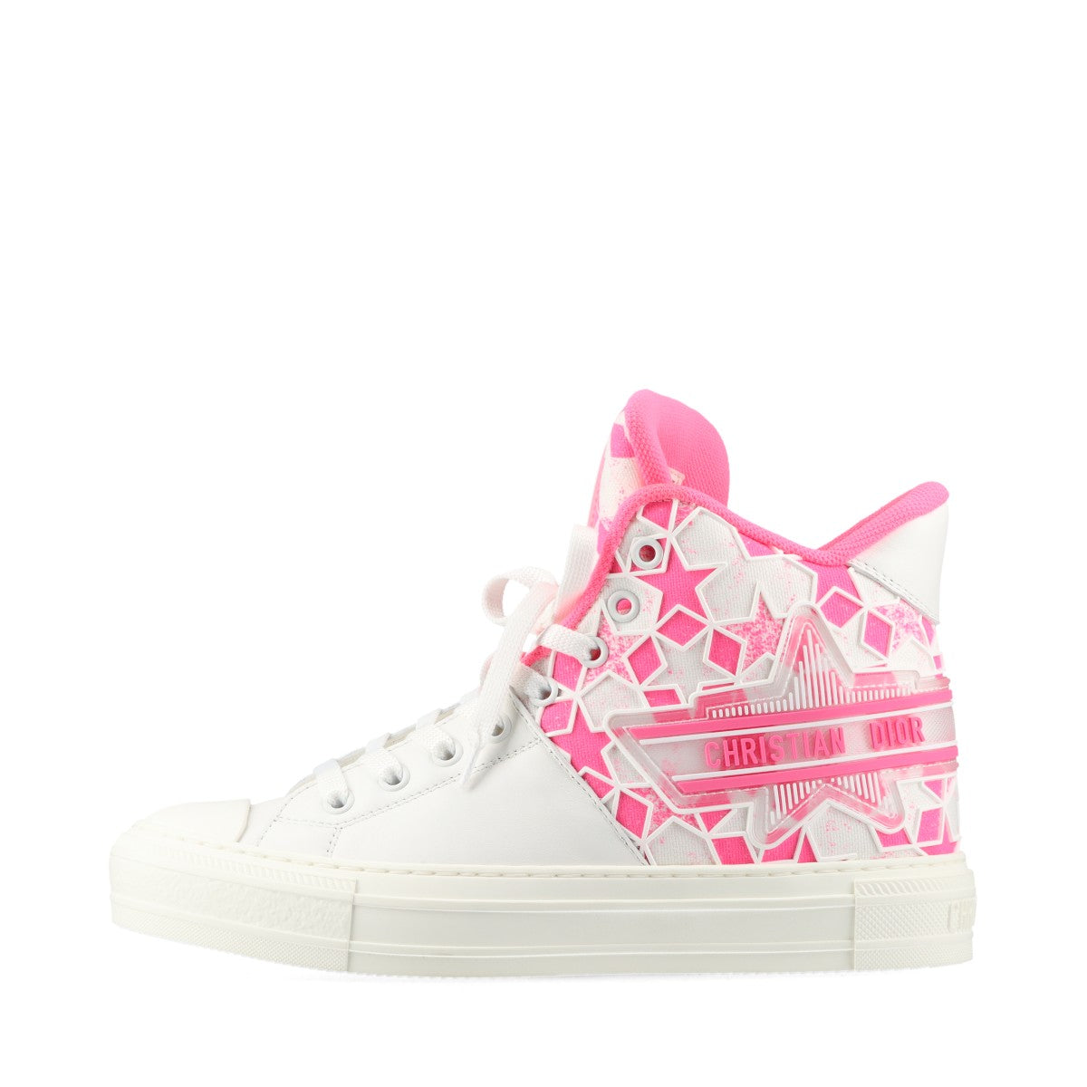 Christian Dior Leather x fabric High-top Sneakers EU37 Ladies' White x pink WALK'N'DIOR STA Star Replacement string box There is a bag