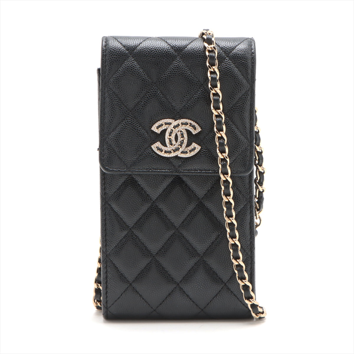 Chanel Matelasse Caviarskin Chain shoulder bag phone case Black Gold Metal fittings 32 series