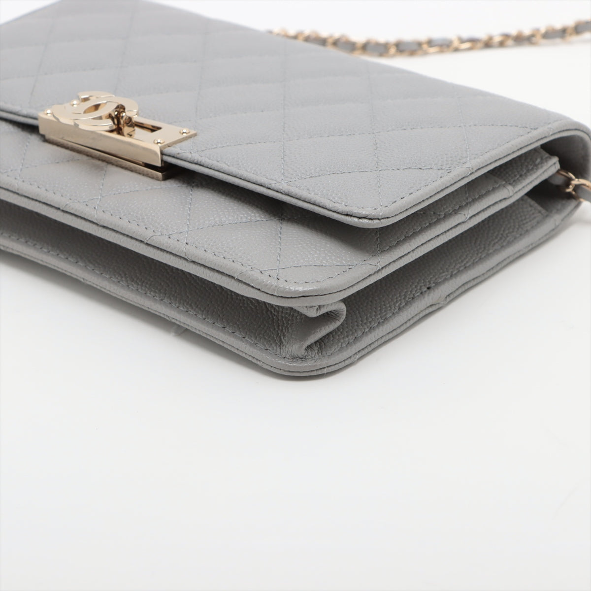 Chanel Matelasse Caviarskin Chain wallet Grey Gold Metal fittings 29th