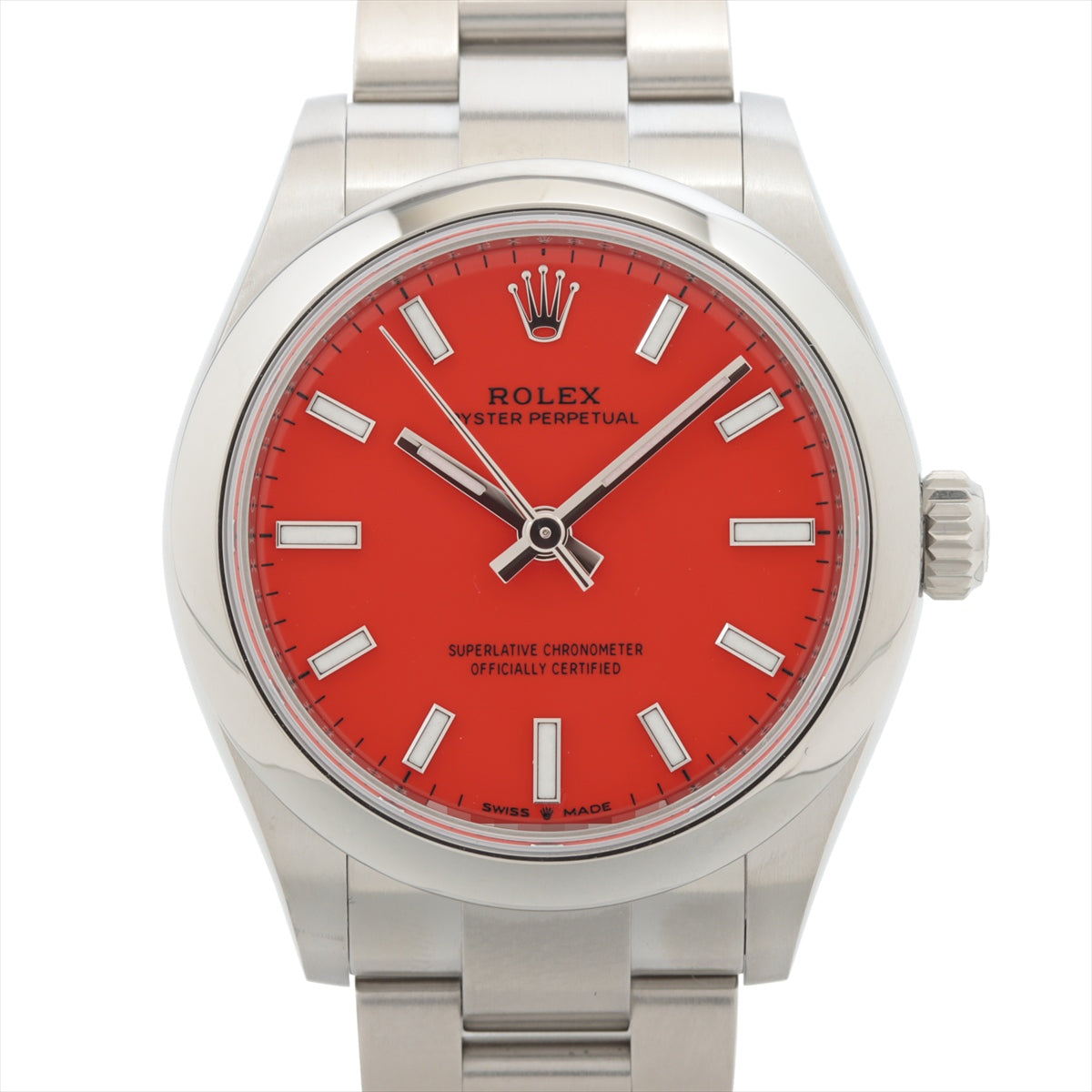 Rolex Oyster Perpetual 277200 SS AT Coral red dial Extra Link 1