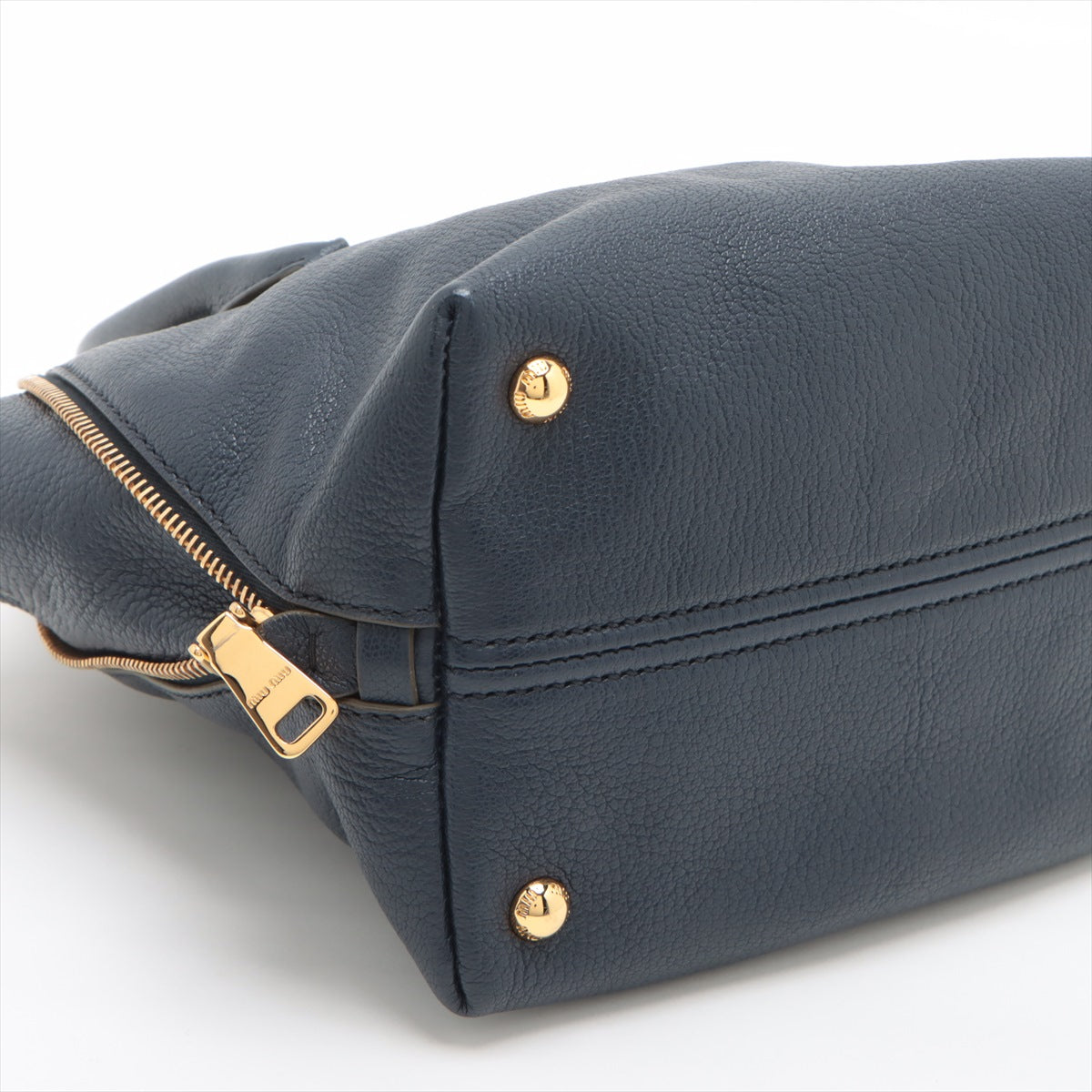 Miu Miu Leather 2 Way Handbag Navy Blue 5BA003