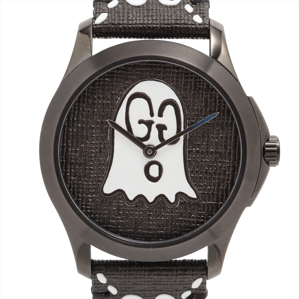 Gucci G-Timeless Ghost YA1264018 SS & Leather QZ Black-Face 126.4
