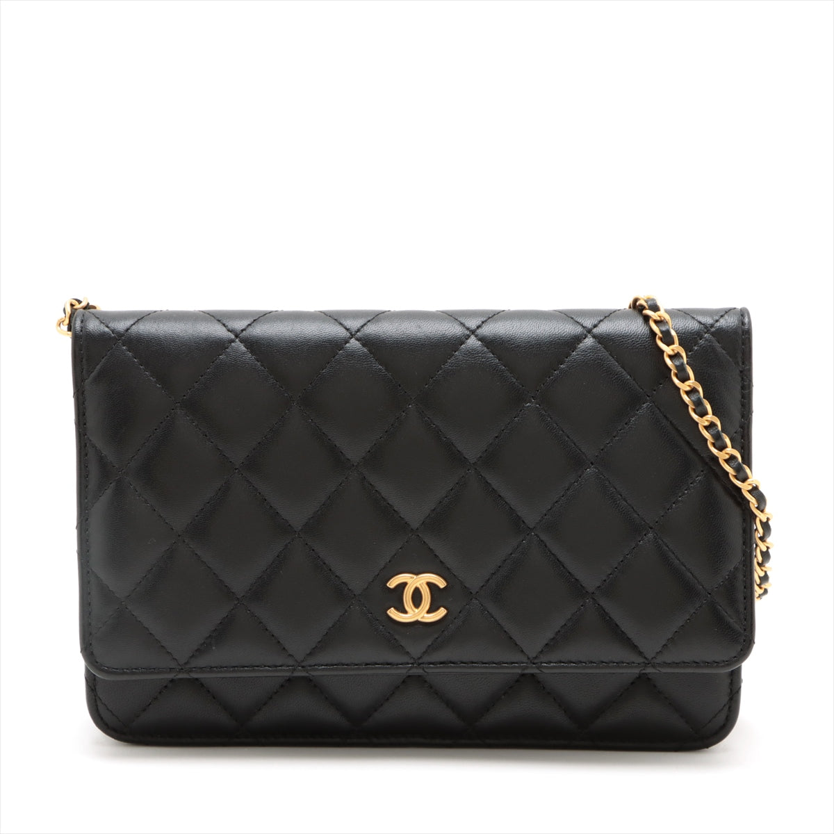 Chanel Matelasse Lambskin Chain wallet Black Gold Metal fittings AP3035
