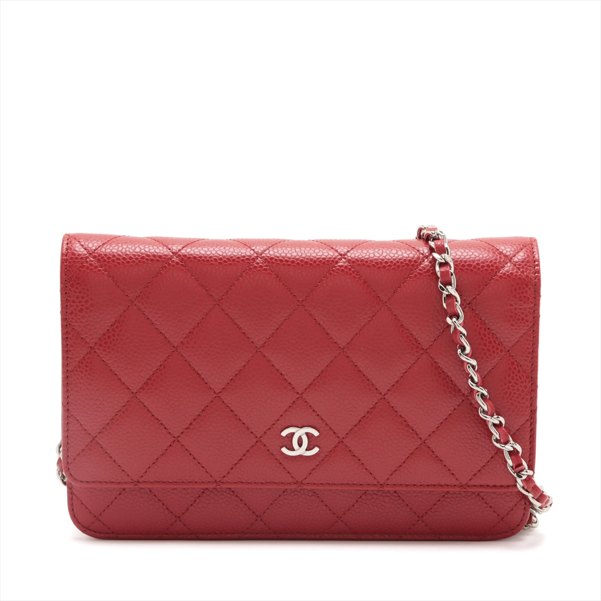 Chanel Matelasse Caviarskin Chain wallet Red Silver Metal fittings 21XXXXXX