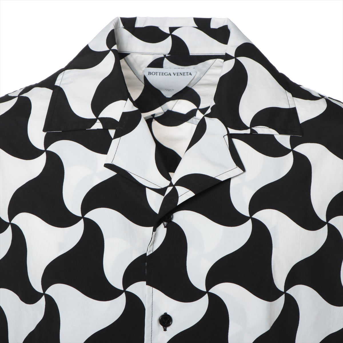 Bottega Veneta 21 years Nylon Shirt 46 Men's Black × White  wavy triangle short sleeve shirt 679284