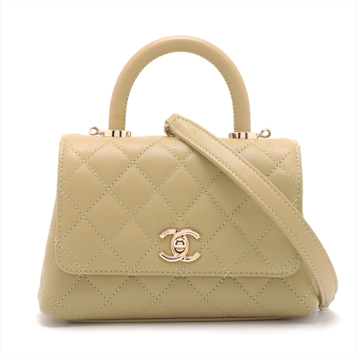 Chanel Coco handle 19 XXS Caviar Skin 2 Way Handbag Green Gold Metal Fittings AS2215