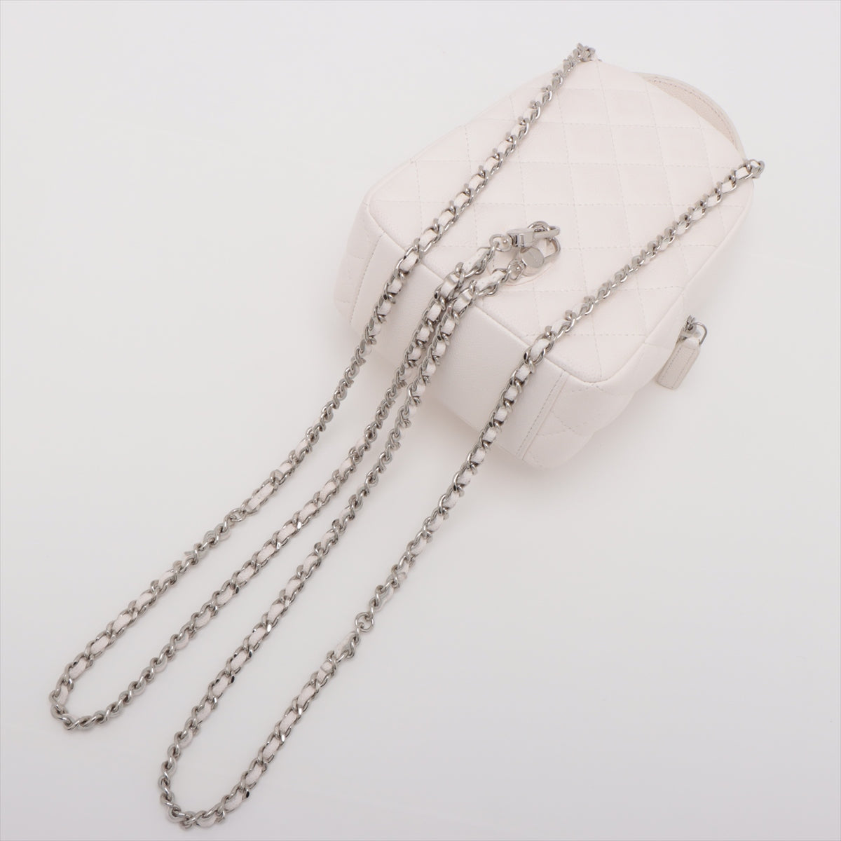 Chanel Matelasse Caviar Skin Chain Backpack White Silver Metal Fittings