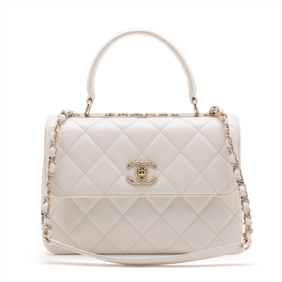 Chanel Trendy CC Lambskin 2 Way Handbag White Gold Metal Fittings