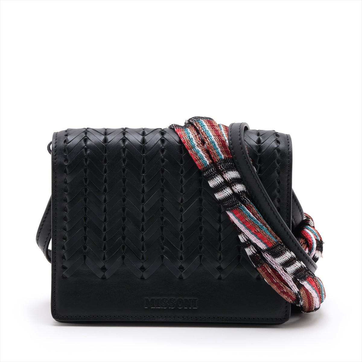 Missoni Leather 2 Way Shoulder Bag Black The attached fabric is slightly frayed