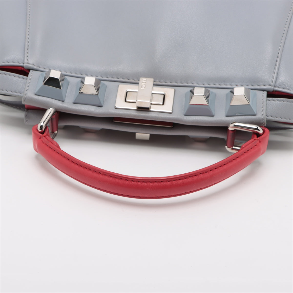 Fendi Mini Peek-a-boo Leather 2 Way Handbag Gray x red 8BN244