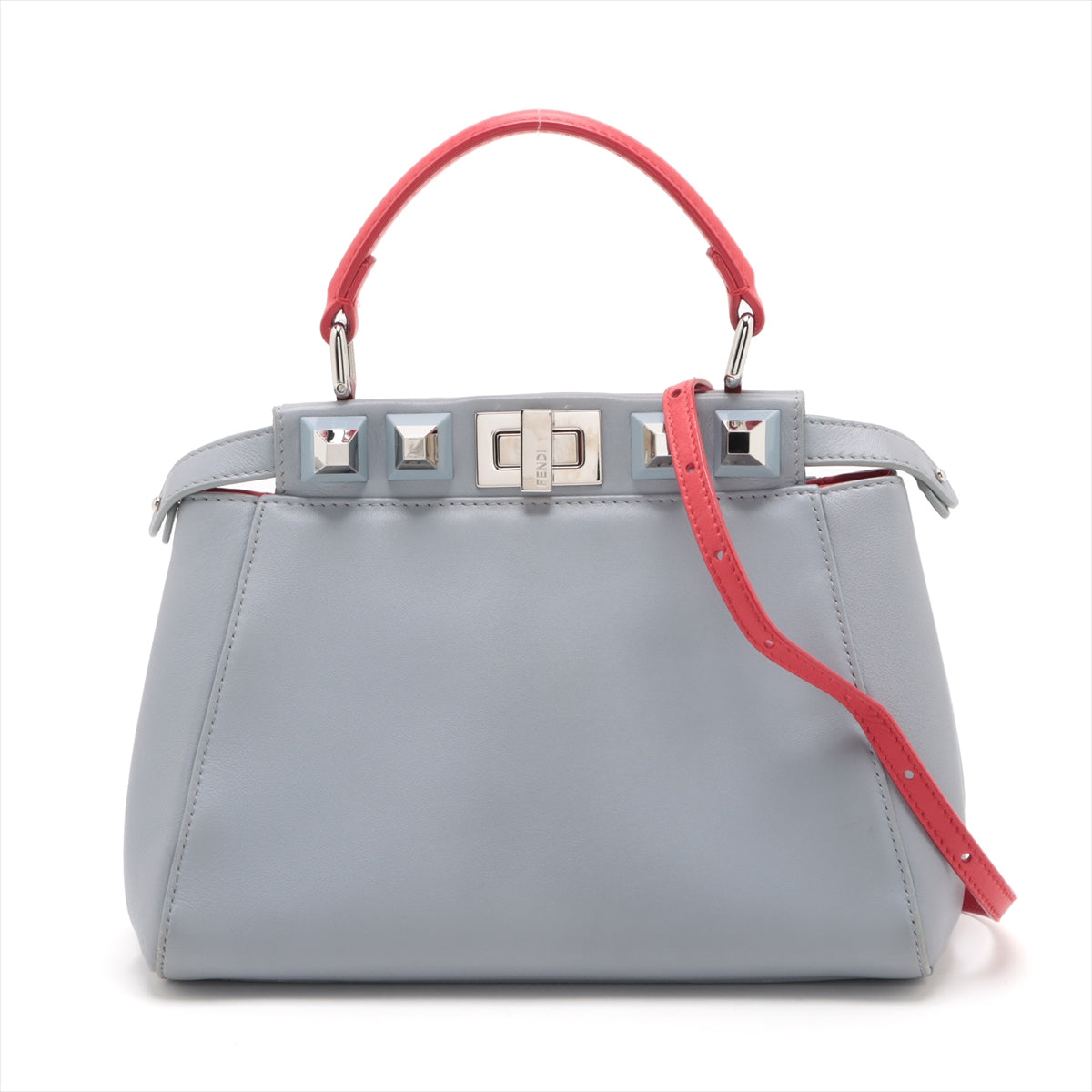 Fendi Mini Peek-a-boo Leather 2 Way Handbag Gray x red 8BN244