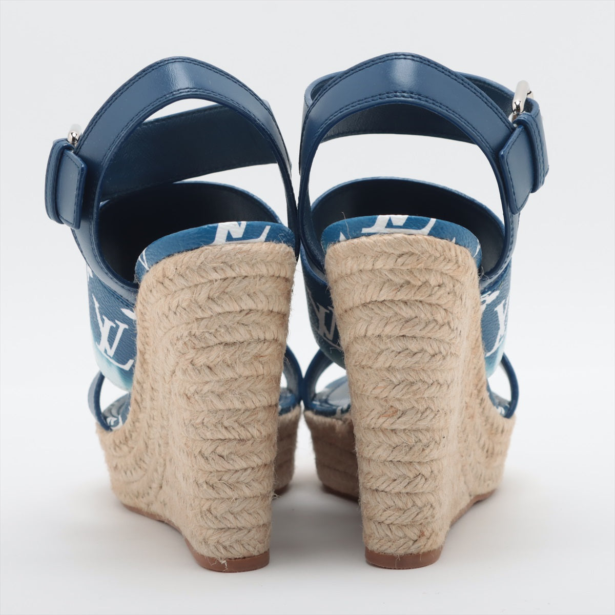 Louis Vuitton Starboard line 20 years PVC & leather Wedge Sole Sandals 38 Ladies' Blue x white CL0210 Monogram Espadrilles There is a V mark There is a storage bag