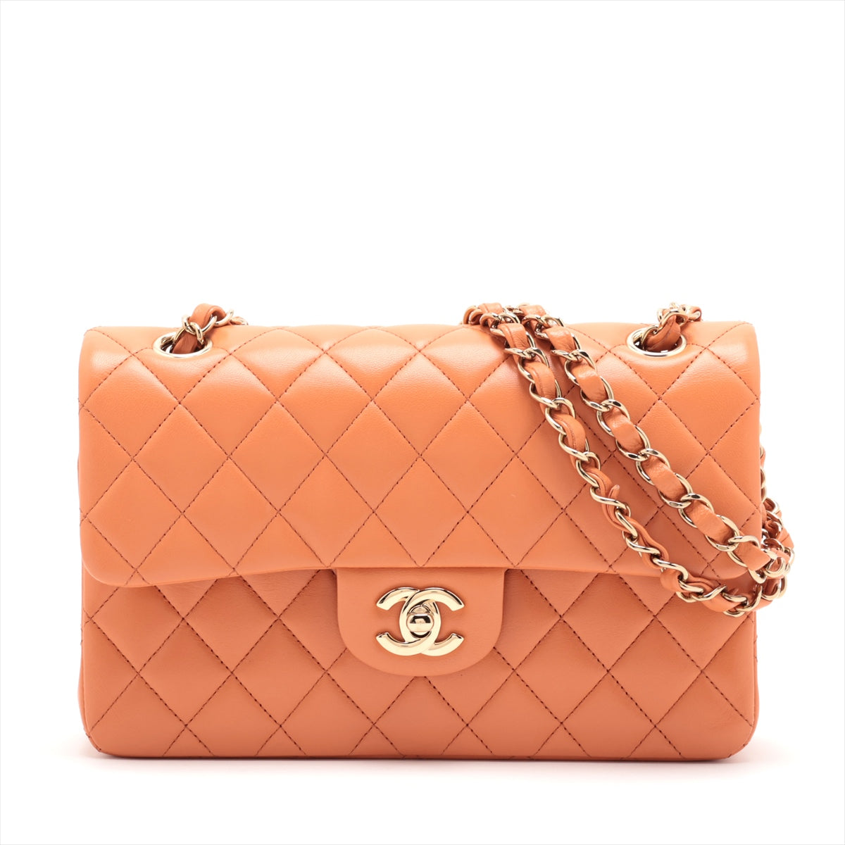 Chanel Matelasse23 small Lambskin Double flap Double chain bag Orange Gold Metal fittings A01113