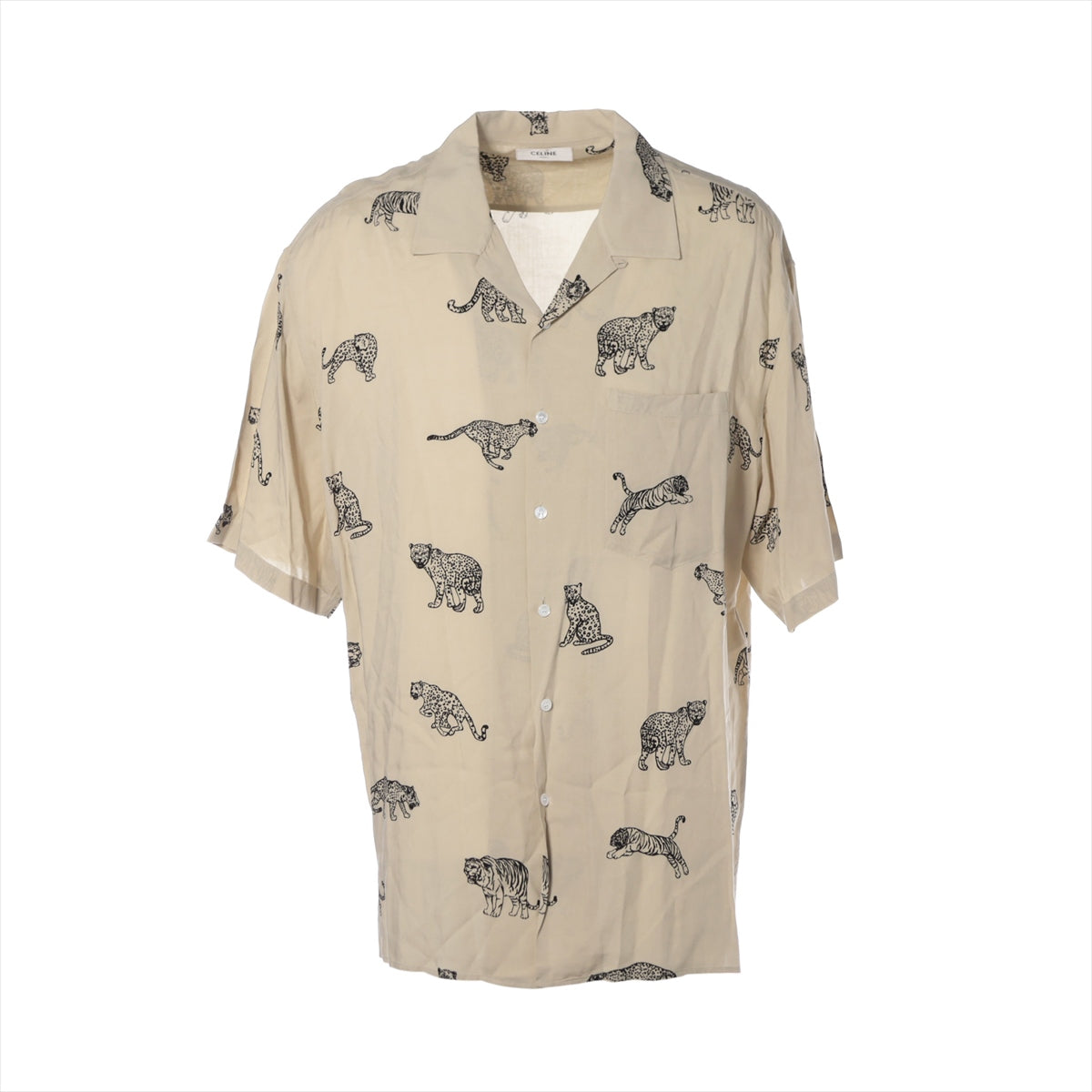 CELINE Eddie period Rayon Shirt 39 Men's Beige  Animal pattern Hawaiian loose shirt 2C730362Q