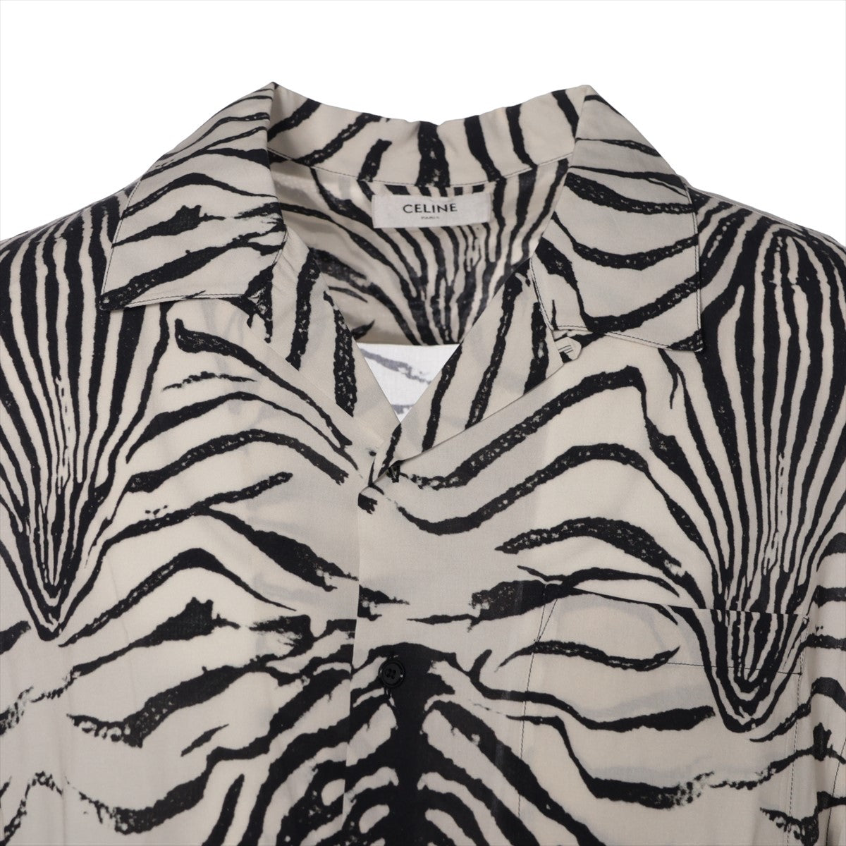CELINE Eddie period Rayon Shirt 38 Men's Black × White  zebra print 2C517346Q