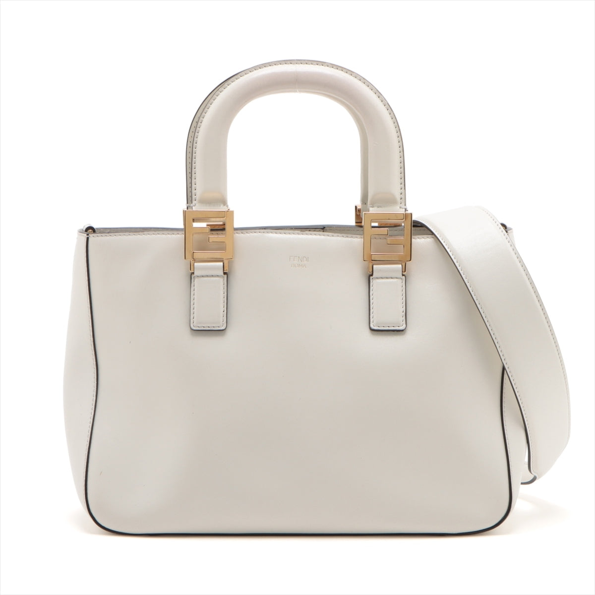 Fendi FF tote Small Leather 2 Way Handbag White 8BH367