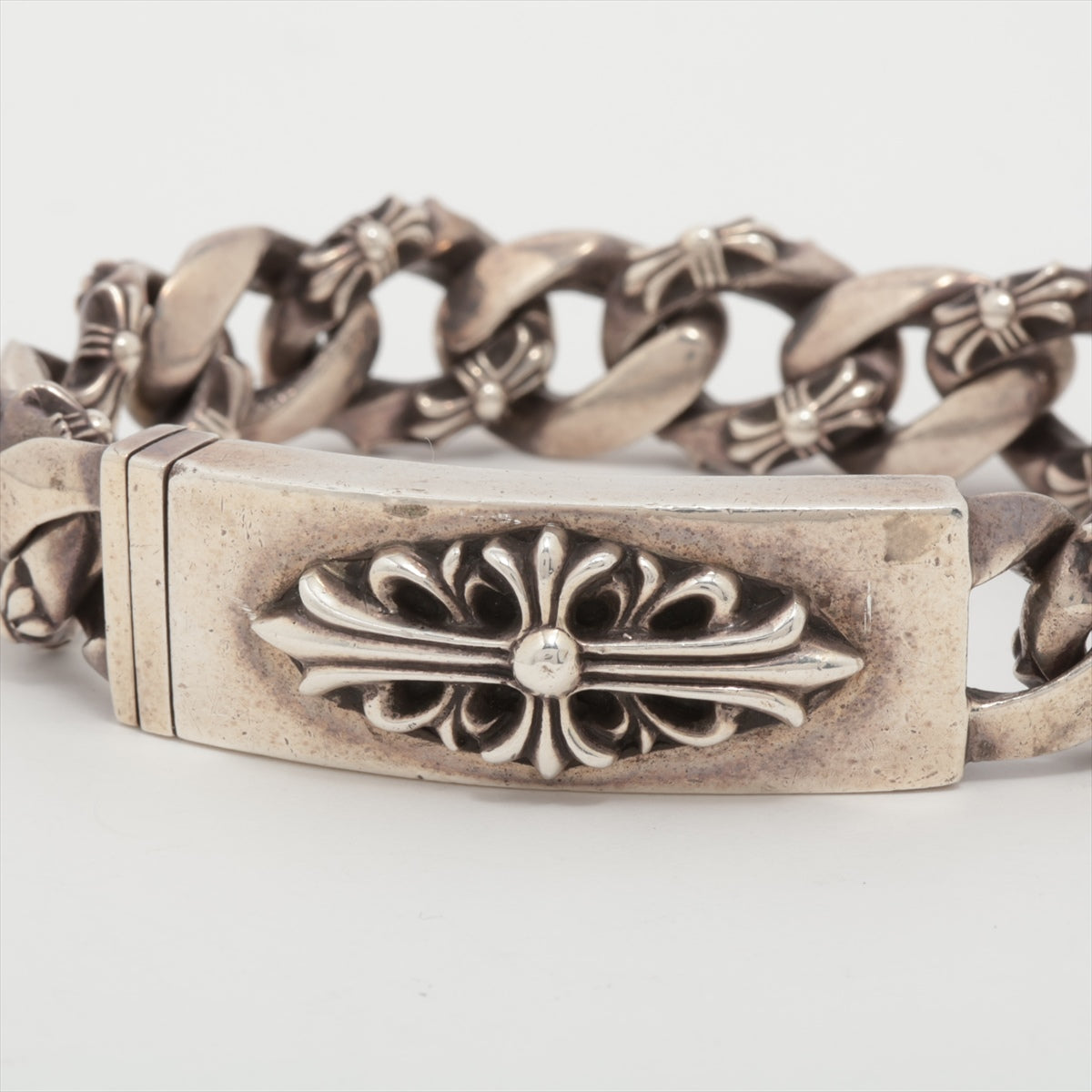 Chrome Hearts Floral Cross ID Bracelet 925 124.2g With invoice 13 links fancy link